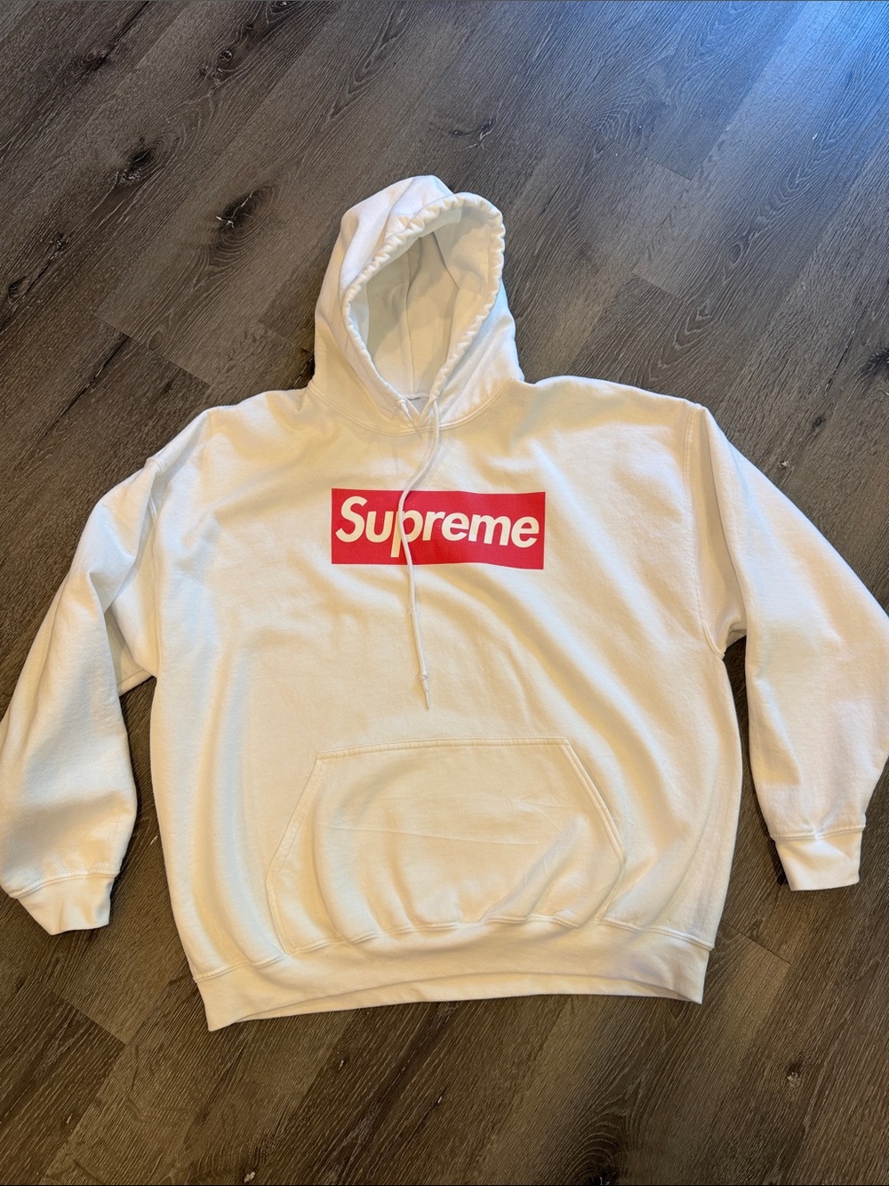 Supreme White Crewneck Hoodie with Red Box Logo